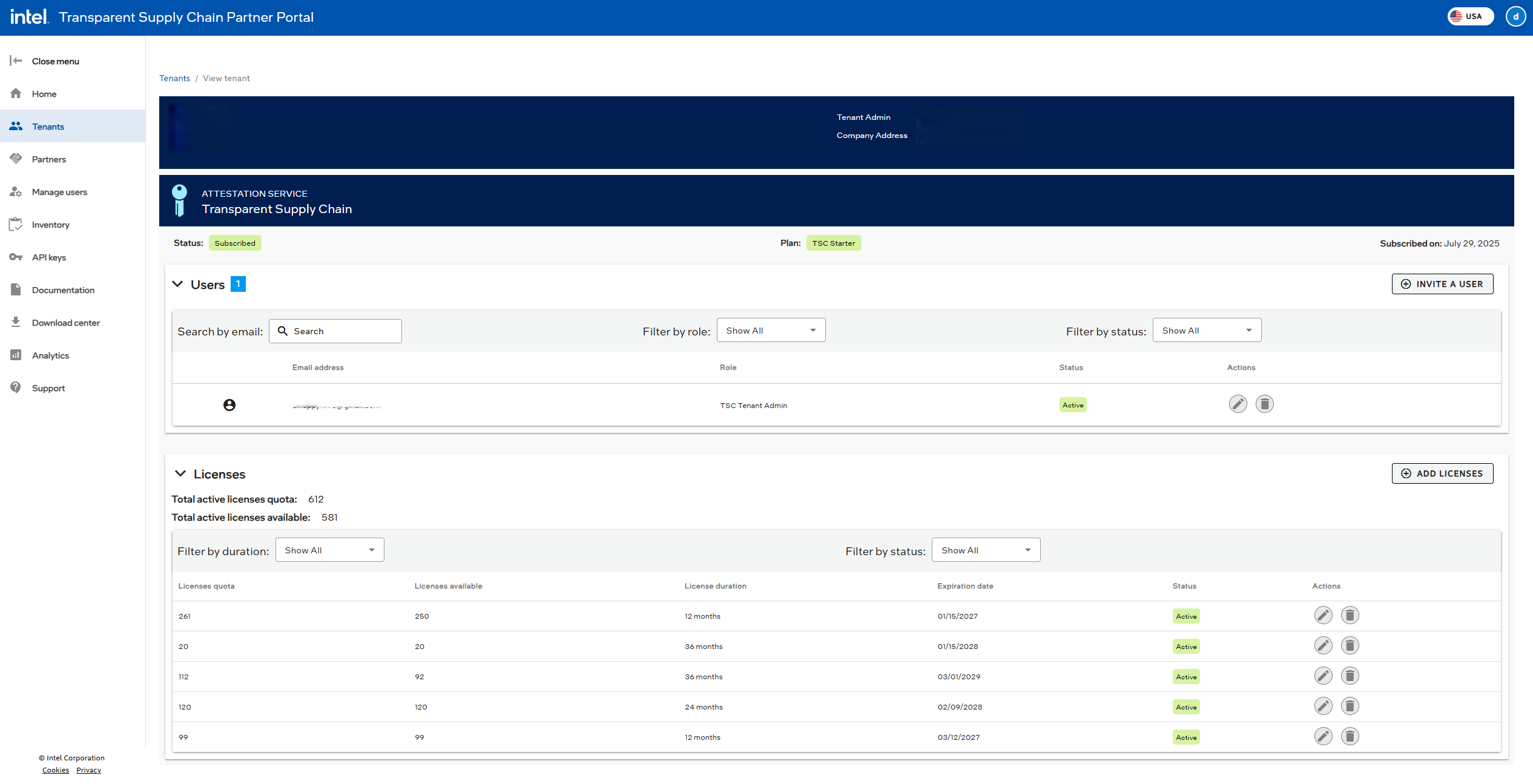 Manage licenses