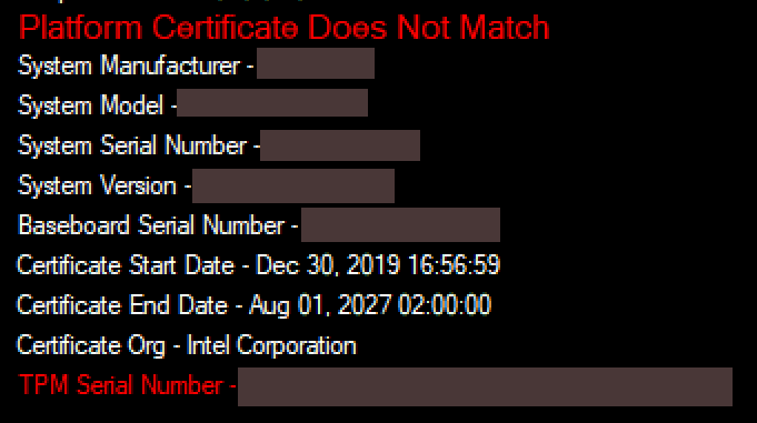 Platform certification does not match message.
