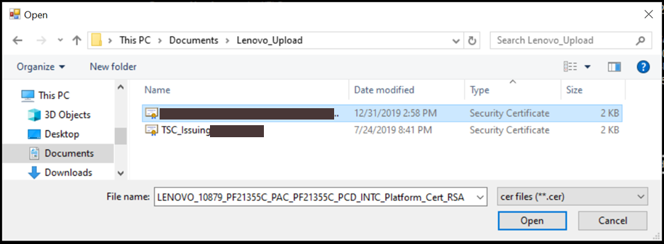 Platform Certificate file.