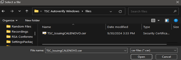 Select the Certificate file.