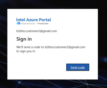 Intel Azure Portal email verification code popup.