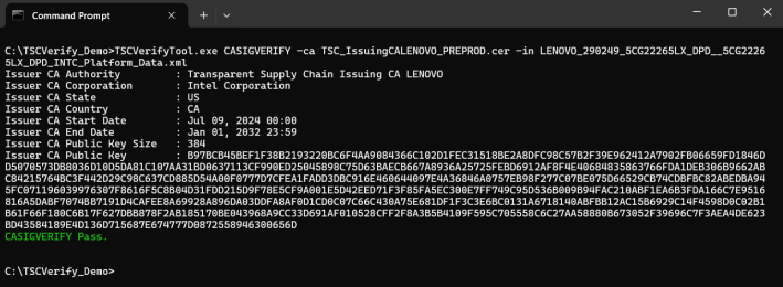 Passing signed Direct Platform Data file output that passed.