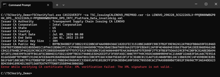 Passing signed Direct Platform Data file output that failed.