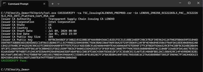 Passing signed Direct Platform Data file output that passed an attribute certificate.
