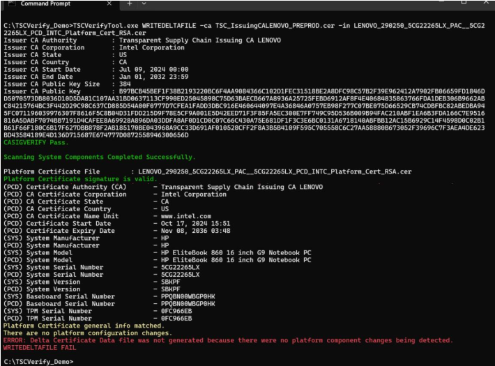 A graphic showing the output from the write delta file command detecting no changes.