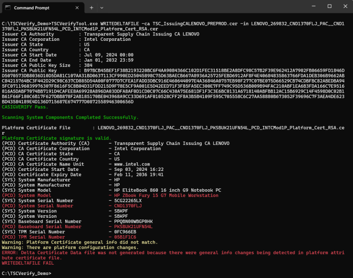 A graphic showing the output from the write delta file command detecting no changes.