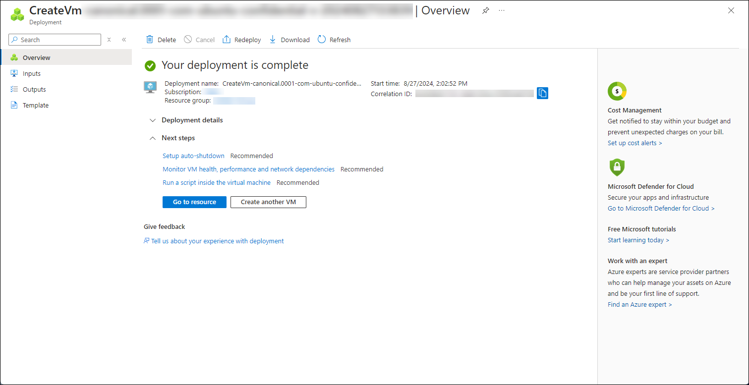 Depoloyment complete page.