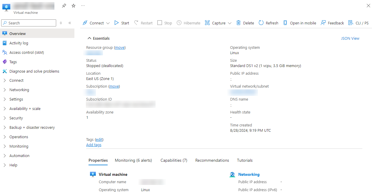 A page used to connect to the virtual machine.