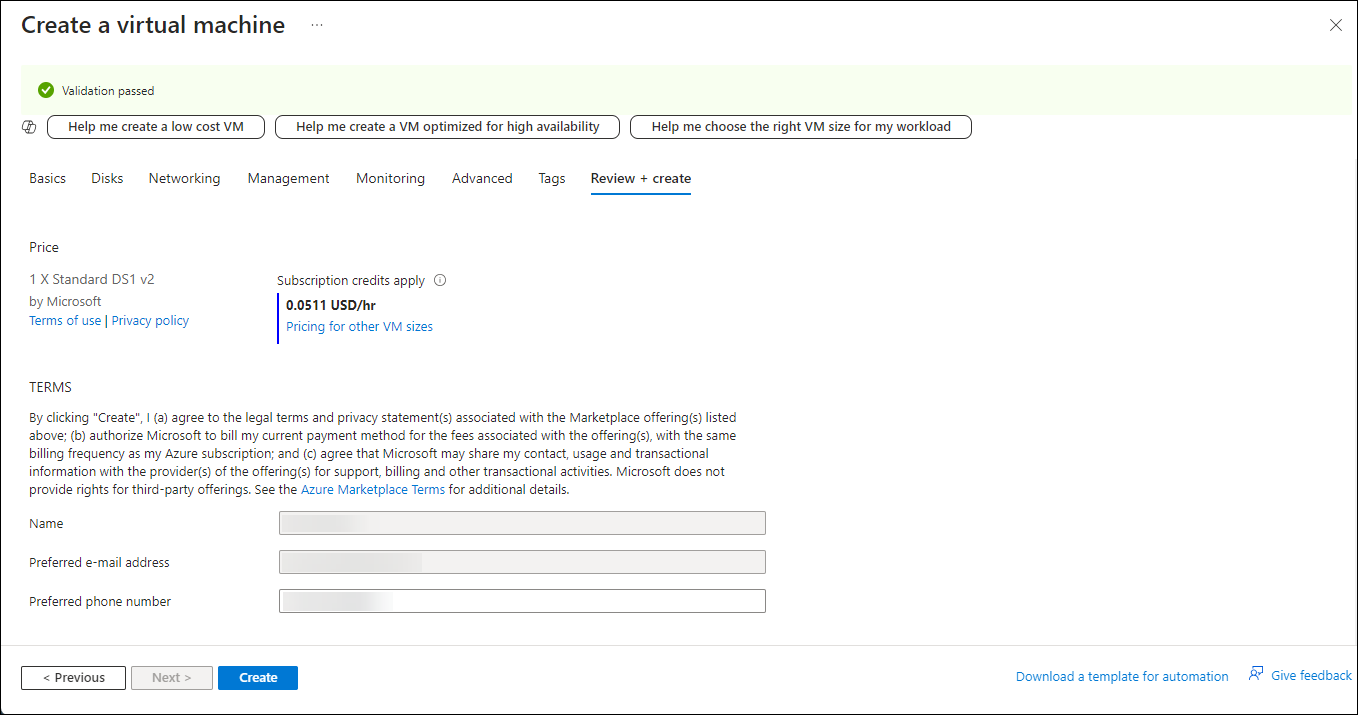 This page contains information about the virtual machine to be reviewed.